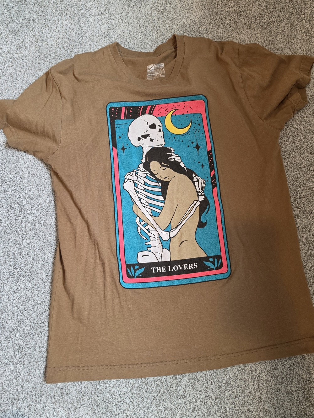 Curbside Graphic Tee with Bright Teal & Pink Tarot Art